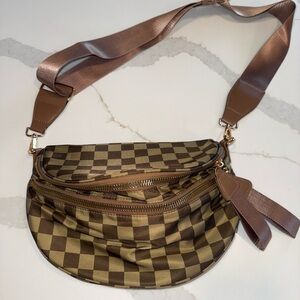 Brown and Green Checkered Crossbody Bum Bag